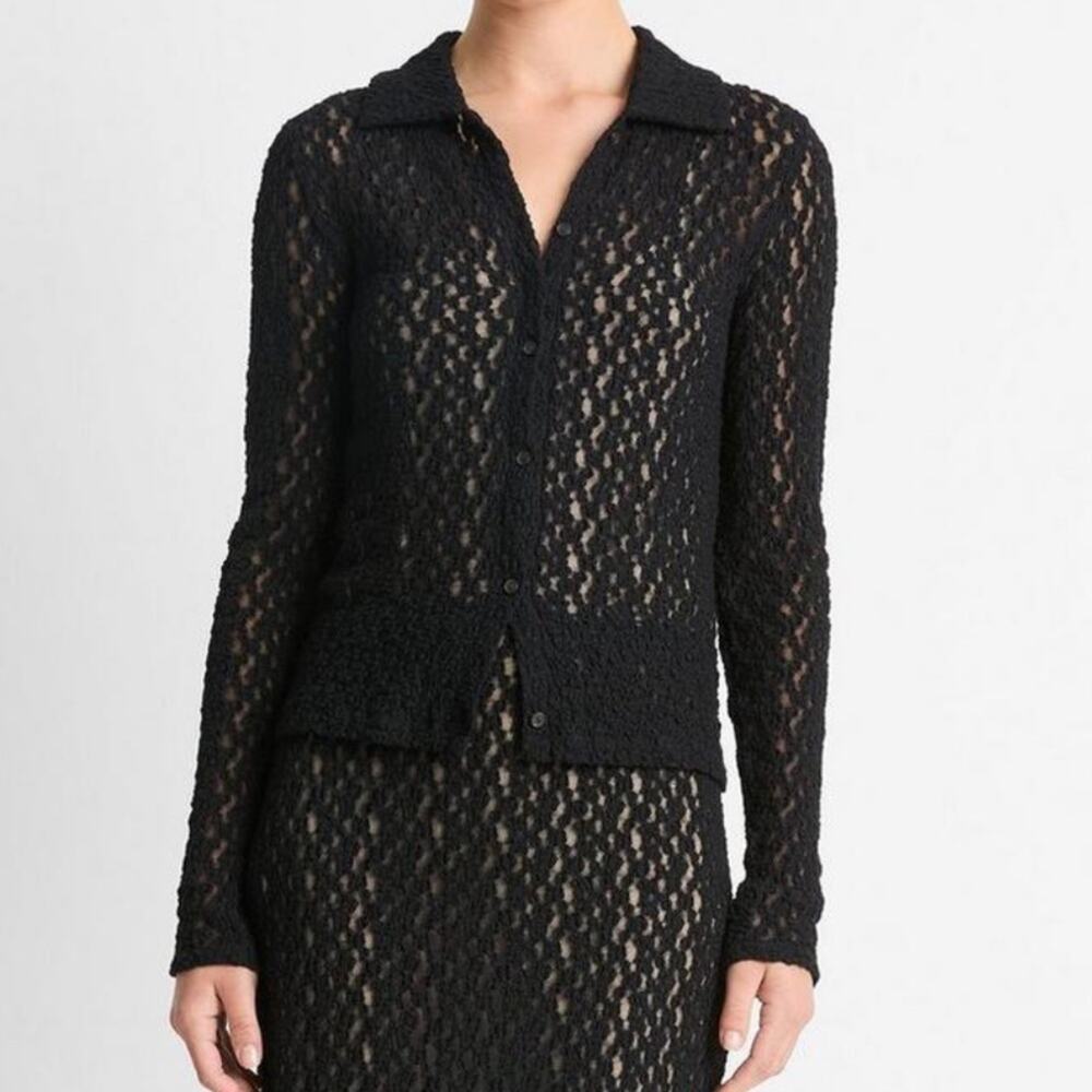 New Vince Floral Smocked Long-Sleeve Button-Up Top